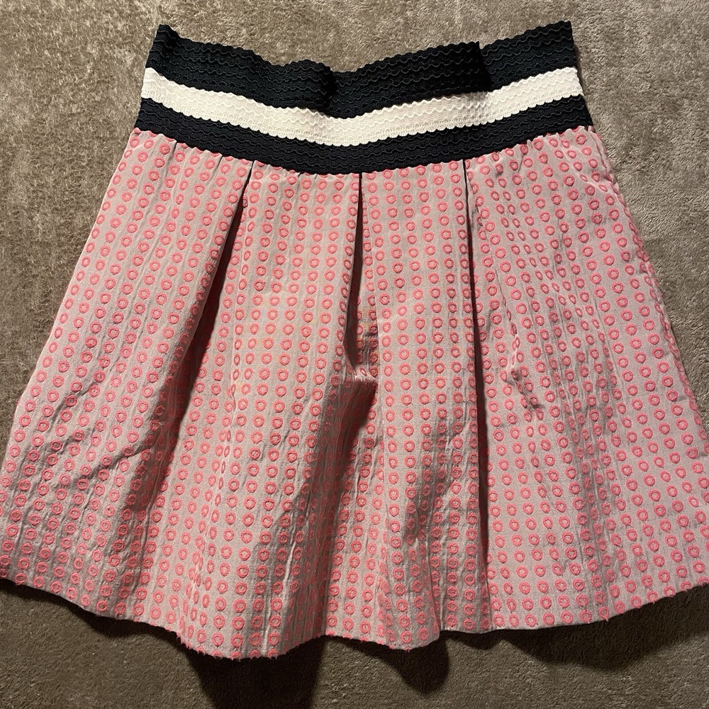 Anthropologie Maeve Skirt XS Ballad Swing Pleated Embroidered Geometric Print